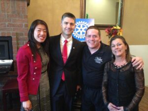 Rotarians Kimberly Jung and John Ingersoll with Levi Pine and Shelli Trip of Vidies.