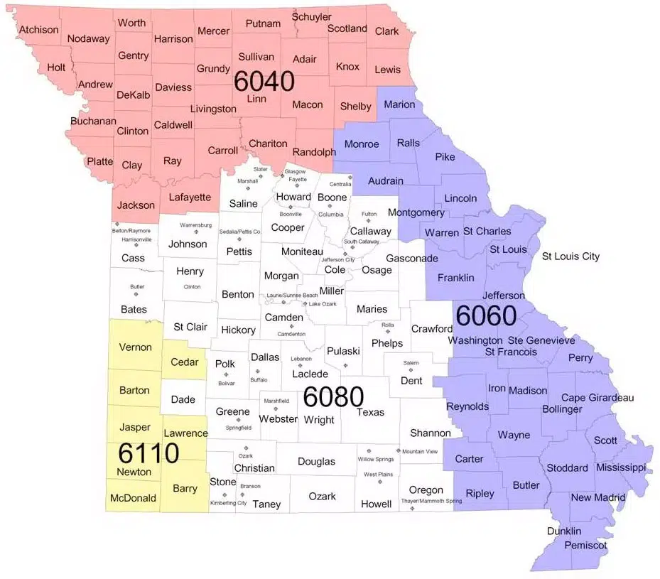 Map of Rotary Districts in Missouri, USA