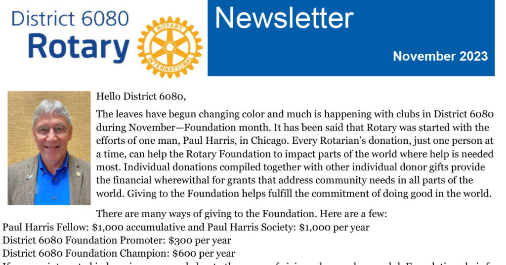 November 2023 District 6080 Newsletter